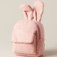 Sac à dos en peluche moelleux pour femmes avec oreilles de lapin, sac à dos mignon pour adolescentes, sac d'école rose en polaire avec poche avant