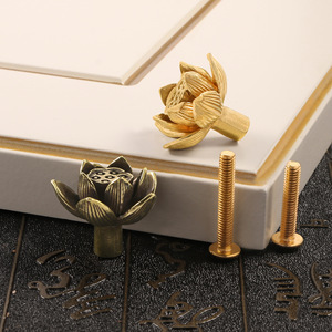 Poignées de meuble vintage en laiton motif Lotus et Coque de Lotus, design Paix et <span class=keywords><strong>Amitié</strong></span>, poignées de porte décoratives et crochets muraux - Product Image 5