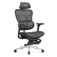 Chaise de bureau de qualité supérieure avec base en aluminium, dossier en maille, assise large réglable, pivotante, avec repose-pieds
