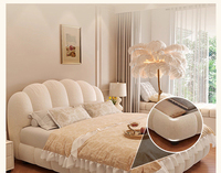 Cremefarbenes Massivholz-Rahmenbett Modernes Einfaches Französisches Puff-Cloud-Design Hauptschlafzimmer Großes Bett 1,8m/1,5m Softbag-Bett