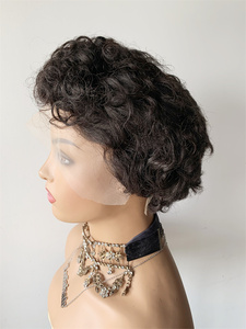 DX231 Popular peluca natural con rizos Pixie frontales pelucas con flecos Henan LACE Front Pixie cut rizado 100 pelucas humanas para mujeres negras - Product Image 4