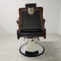 Chaise de barbier en cuir PU marron de style vintage avec accoudoir en bois pompe hydraulique robuste pour salon de coiffure