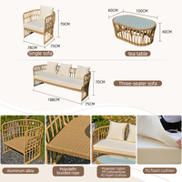 Ensemble de table basse et canapé de style moderne avec structure en aluminium, tissu imperméable, résistant aux UV, meubles de jardin en rotin PE durables