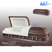 Ataúd Funerario Urand A480 Estilo Americano, Interior de Terciopelo Crema, Madera de Caoba Africana Sólida, Diseños Personalizables