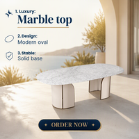 Table à manger ovale en marbre naturel de qualité supérieure, mobilier de salle à manger moderne, design contemporain