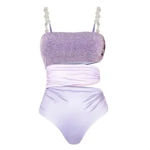 DAMOCHIC新款女式泳衣2024一体式泳衣裁剪皱褶奢华戒指紫色泳衣沙滩装供应商