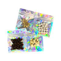Sacs holographiques refermables à fermeture éclair, double compartiment intégré, séparés pour articles secs et humides, pour bijoux, accessoires, thé, badges, pochettes