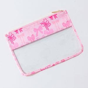Custom Summer for Women's <b>Zip</b> Reusable Portable Eco-Friendly Bow Printed Clear PVC Waterproof Flat <b>Pouch</b> Cosmetic Organizer - Product Image 1