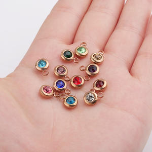 Material de aço inoxidável Rodada Rhinestones Rose Gold Plated DIY Jóias Birthstone Pingente Encantos - Product Image 2