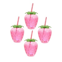 Gobelet de fête à la fraise 500 ml en plastique pour jus, lait, thé – Mignon, transparent, lumineux avec paille