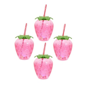 Party Strawberry <b>Drinkware</b> Cup 500 mL Plastic Juice Milk Tea Cup Cute Transparent LuminousTumbler With Straw - Product Image 6
