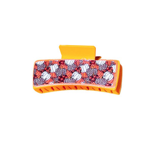 Pince à cheveux rectangulaire en similicuir avec imprimé citrouille et dinde de Thanksgiving, accessoires de mode pour les fêtes - Product Image 5