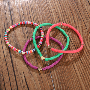 Della boemia Africano Del Vinile Perline Heishi Paio Braccialetto Accoppiato Oro Del Cuore Del Polimero Disco Braccialetto di Stirata Spiaggia Surfer - Product Image 2