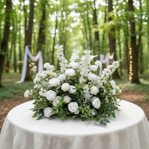 Guirlande florale suspendue vert forêt, chemin de table blanc pur 60 cm, fleurs de centre de table, chemin de fleurs pour allée, amarante - Product Image 1