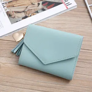 Tempat dompet pendek wanita, versi Korea dompet pinggiran sederhana lipat tiga klip uang kartu dompet koin wanita