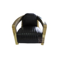 Furgle — fauteuil d'aviation en cuir véritable et chromé, fauteuil de styliste, vintage, avec bras en acier inoxydable