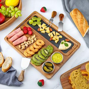Planche de service <span class=keywords><strong>en</strong></span> bois d'acacia avec 2 bols, <span class=keywords><strong>plateau</strong></span> à <span class=keywords><strong>fromage</strong></span>, <span class=keywords><strong>plateau</strong></span> de service pour cadeaux de mariage - Product Image 2