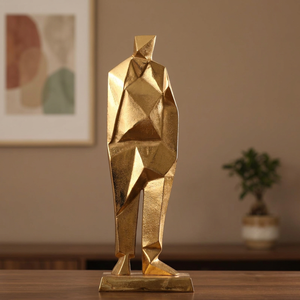 22.86x12.7x63.5cm Golden Geometric Human Figure Aluminium Sculpture Handmade Modern Artistic Eco-Friendly Durable Tabletop <b>Decor</b> - Product Image 2