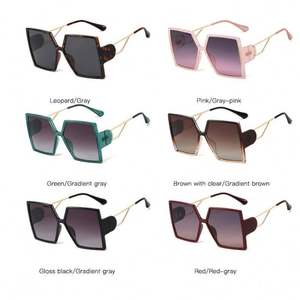 Vente en gros de lunettes de soleil tendance vintage pour femmes, grandes montures, UV400, lunettes carrées pour femmes, 2021 - Product Image 6