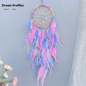 Penjualan laris dekorasi dinding penangkap Mimpi kerajinan logam Modern manik-manik warna-warni hadiah lonceng angin bulu untuk anak perempuan - Product Image 2