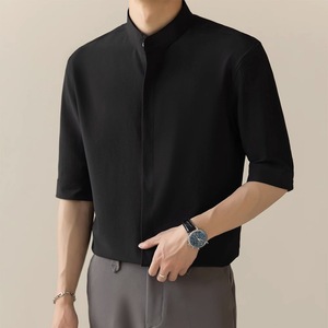 Herren hemd mit Stehkragen im chinesischen Stil Kurzarm Summer Ice Silk Hochwertiges Sieben-Punkt-Hemd mit Stehkragen und Mittel ärmeln - Product Image 6