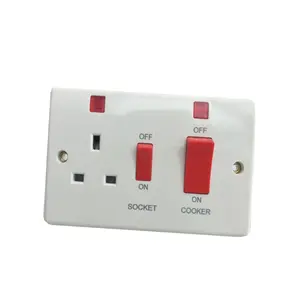 high quality Hot sale UK standard 45A +13A wall switched socket with neon wall power cooker switch