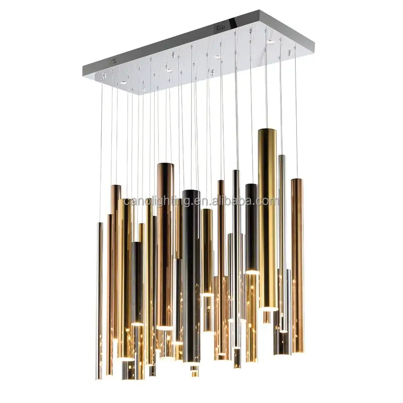 Contemporary Black silver rose gold tubular Linear LED Cluster Pendant Lamp Tube Chandelier For Living Room Dining Room