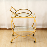 Chariot de service en métal de haute qualité RHD pour hôtels, restaurants, bars, bureaux, maison – Chariot de bar en métal doré et verre