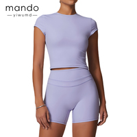 Short de Yoga brossé par Compression douce confortable pour femmes ensemble de t-shirt à manches courtes taille haute Fitness Gym Wear