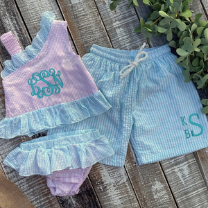 Hàng Mới Về Bộ Bikini Và Quần Lót Phối Vải Cotton Bộ Anh Chị Em Mùa Hè Xếp Li Đồ Bơi Bé Gái - Product Image 1