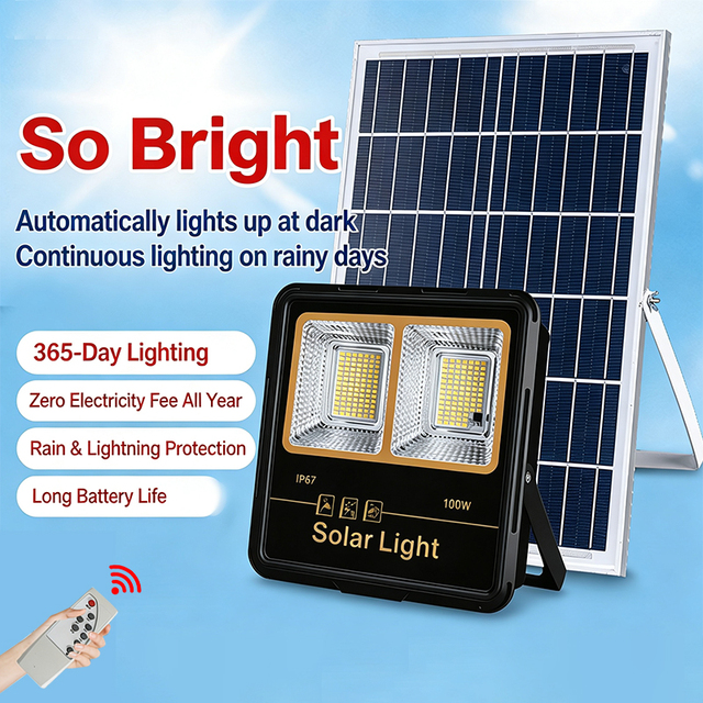 100W Solar Lamp for Outdoor IP67 Waterproof Remote Control Timer Dusk to Dawn 5M Cable for Garden Walkway Yard