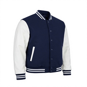 Chaqueta Bomber Universitaria Azul y Blanca Personalizada, Chaqueta Letterman Unisex con Puños Acanalados y Botones a Presión, Estilo Urbano - Product Image 2