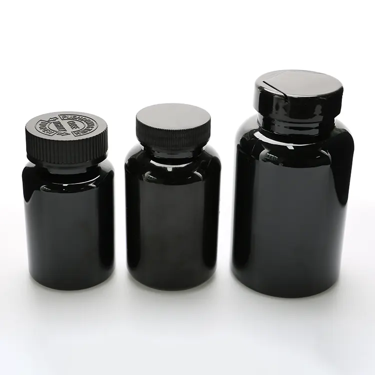 50 ml 100 ml 150 ml 200 ml 400 ml Plastik Medizin Kapsel schwarze Pille-Flasche mit Versiegelung Haustier-Pille-Flasche