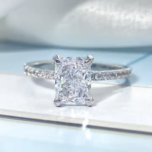Vente chaude Solide 925 Bijoux En Argent 8A CZ Glace Radiant Cut Carré Éternité Pave Bague De Fiançailles Femmes Style De Mariée Anneaux De Mariage - Product Image 4