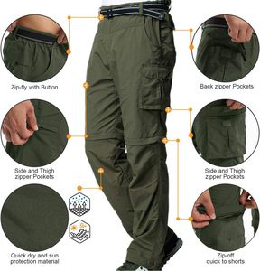 Pantalones de Senderismo para <span class=keywords><strong>Hombre</strong></span>, Convertibles, Transpirables, Casuales, Oxford, con Cierre de Cremallera, Secado Rápido, Cordón Ajustable, Cintura Media, Coolmax, para Pesca, Viajes, Safari - Product Image 2