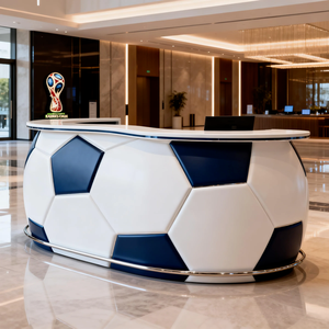 Soccer <b>Ball</b> Design Extendable PETG Plastic Commercial Reception Desk with <b>LED</b> Light Modern Glossy for Mall Office Building Hotel - Product Image 4