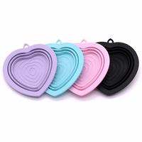 Bol pour chien pliable en silicone en forme de cœur, léger, pliable, imperméable, bol d'alimentation solide pour animaux de compagnie pour la marche, le camping et les voyages
