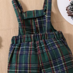 Jumpsuit celana flanel bayi perempuan, celana flanel Natal kotak-kotak hijau merah Vintage keseluruhan Suspender Natal Anak perempuan 0-4 tahun - Product Image 4