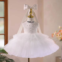 Robe de princesse de luxe multicolore blanche pour demoiselle d'honneur, avec perles et nœud, sans manches, col halter, haute qualité, élégante pour bébé fille