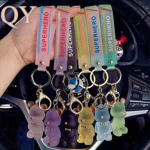 QY Anime Style Crystal <b>Bear</b> Keychain <b>Cute</b> Cartoon <b>Bear</b> with Bow Tie Rubber Bag Charm Key Ring Gift for Men Women Wholesale - Product Image 2