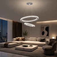 Lustre à 2 anneaux en acier inoxydable avec cristaux LED pour hôtel, restaurant et chambre - CRI élevé 90, garantie de 2 ans
