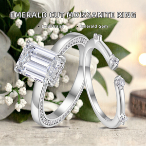 Chic <b>Emerald</b> Cut Moissanite Two Band Crossover <b>Ring</b> S925 <b>Silver</b> Gold Plated Dainty Stackable Open Cuff Engagement Promise - Product Image 2