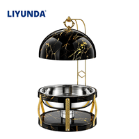 Liyunda Ensemble de buffet haut de gamme Royal 8L, chauffe-plat suspendu rond en marbre doré et acier inoxydable avec couvercle, pour la restauration
