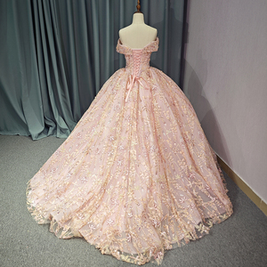 La principessa <span class=keywords><strong>rosa</strong></span> Quinceanera veste con la spalla abito da ballo dolce abito da 16 abito <span class=keywords><strong>oro</strong></span> Appliques abito di pizzo Dy9958-1 - Product Image 5