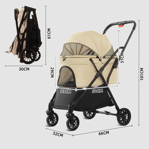 ใหม่รถเข็นสำหรับสัตว์เลี้ยงแบบพับได้พร้อมที่คลุมสภาพอากาศรถเข็นสุนัขกรงแมวพร้อมตะกร้าเก็บของรถเข็นสุนัขพับได้ด้วยปุ่มเดียว - Product Image 6