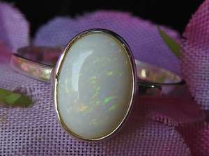 Australian Multi <b>Fire</b> Engagement Wedding Ring-Silver-October Birthstone Solid Opal 11x7mm <b>7</b> US Size Handmade Classic Prong - Product Image 4