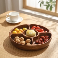 Plateau de rangement en bois haut de gamme, style rond chinois, à 5 compartiments, avec couvercle, pour noix, bonbons et thé, pour table