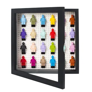 11 × 11 Zoll schwarzer Ziegel Fotorahmen hölzerne Frontöffnung mit echtigem Glas-Minifigur-Block Fotorahmen Wandmontage-Display