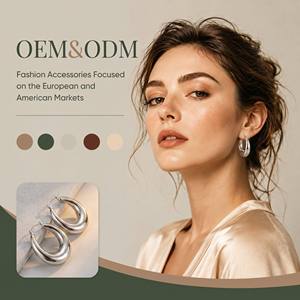 Bulk Custom <b>Chunky</b> <b>Silver</b> <b>Hoop</b> Earrings 18K Gold Plated Retro Thick Smooth Hypoallergenic Jewelry For Women - Product Image 1