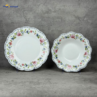 Service de table 18 pièces en verre opale à bord festonné, assiettes et bols à motif floral vintage, vente en gros pour la maison, la cuisine, la salle à manger, cadeau